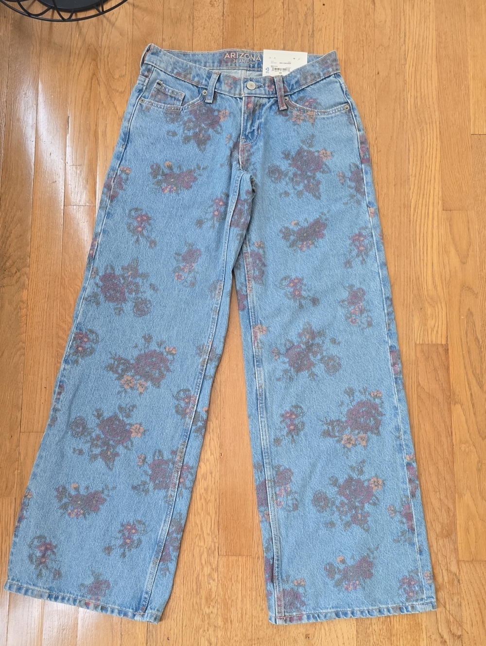 ARIZONA JEAN CO BRAND WOMEN'S JUNIORS BLUE FLORAL BAGGY JEANS SIZE 00
